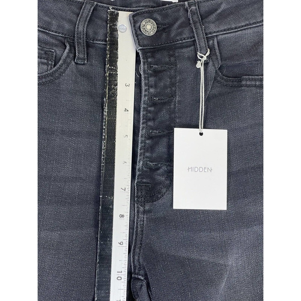 Hidden Happi Crop Flare Jeans Womens 24 Black Button Fly Pockets NWT - Picture 5 of 14
